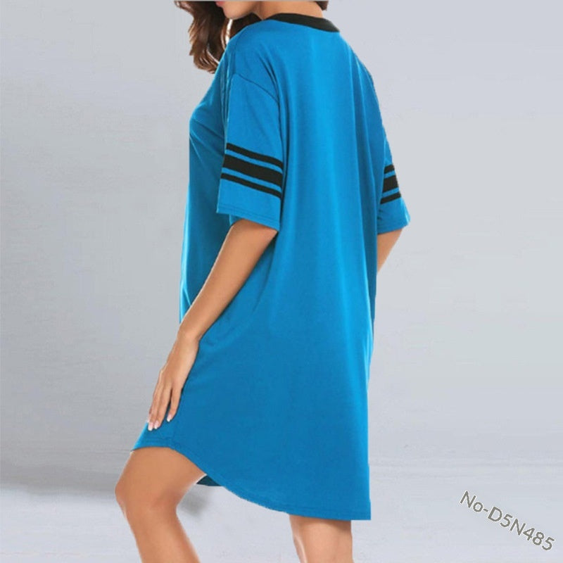 Stylish Color-Block V-Neck Long Casual Irregular Womens T-Shirt For Home Wear