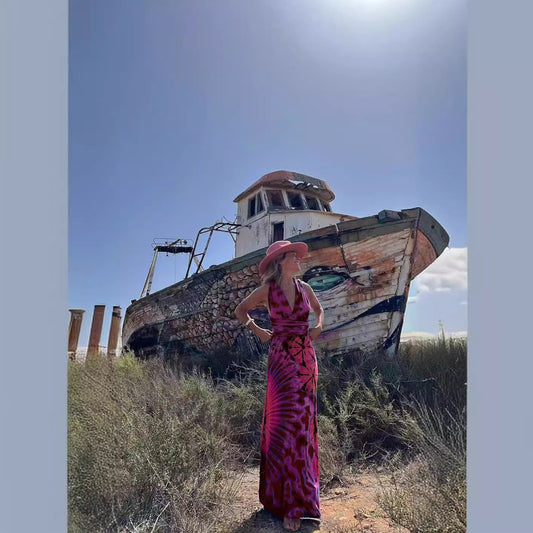 Printed Sleeveless V-Neck A-Line Dress