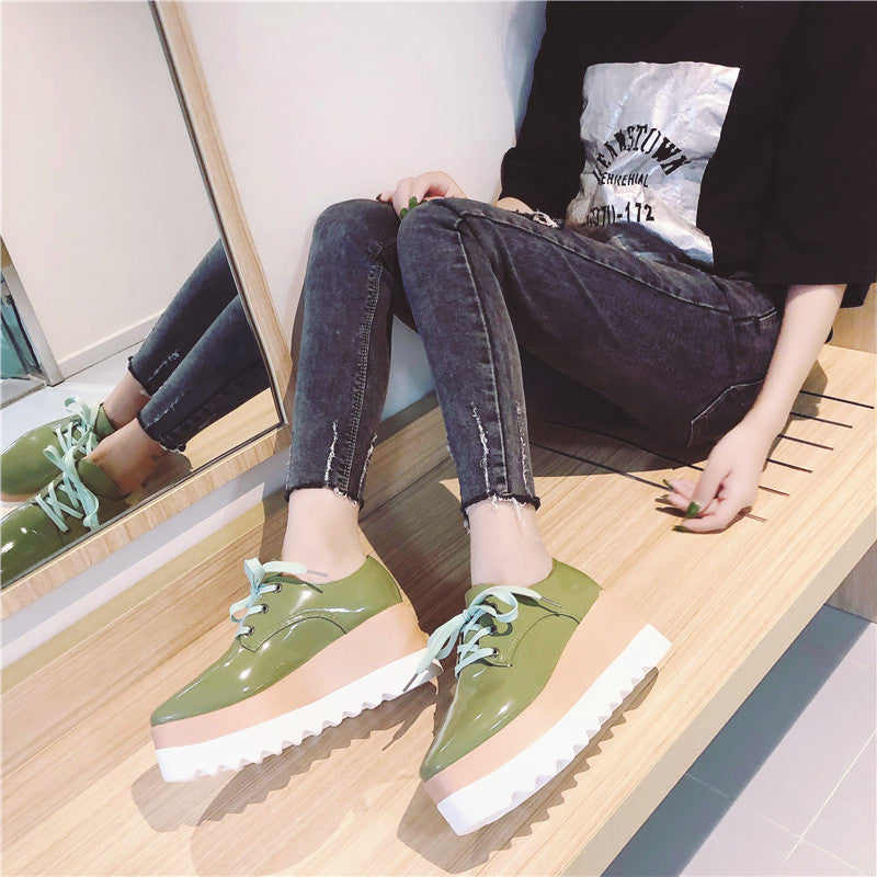 Thick-soled Square Toe Heightened Wedge Shoes