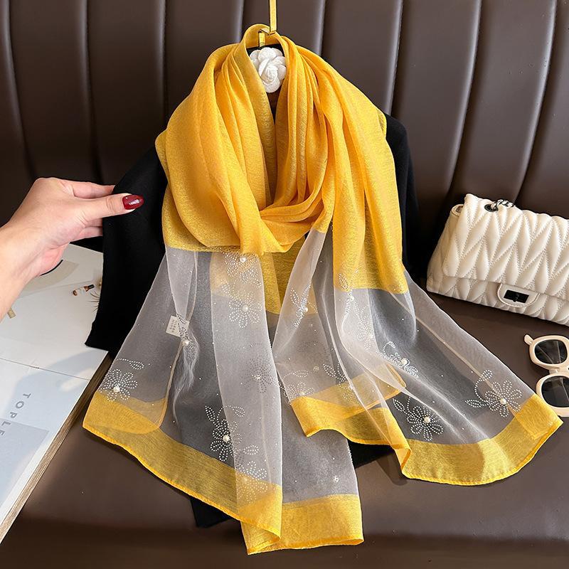 High-end Printed And Beaded Shawlscarf For Outerwear