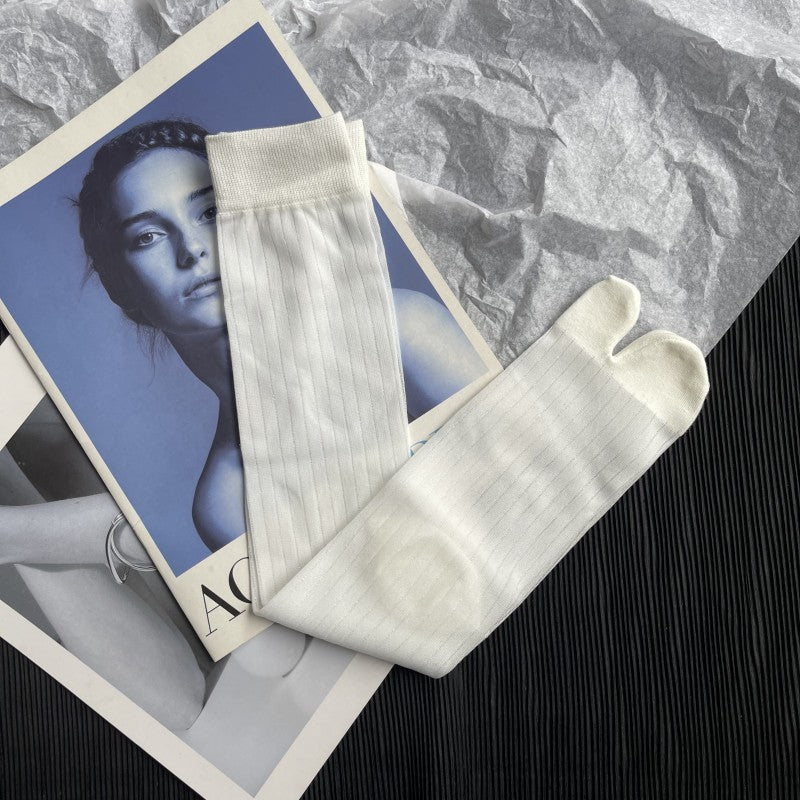 Ultra-thin Bright Silk Vertical Stripes Transparent Summer Split Toe Stockings Women's Socks