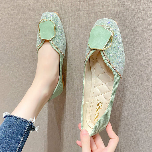 Soft Bottom Square Toe Flat Single Shoes Women Fashion