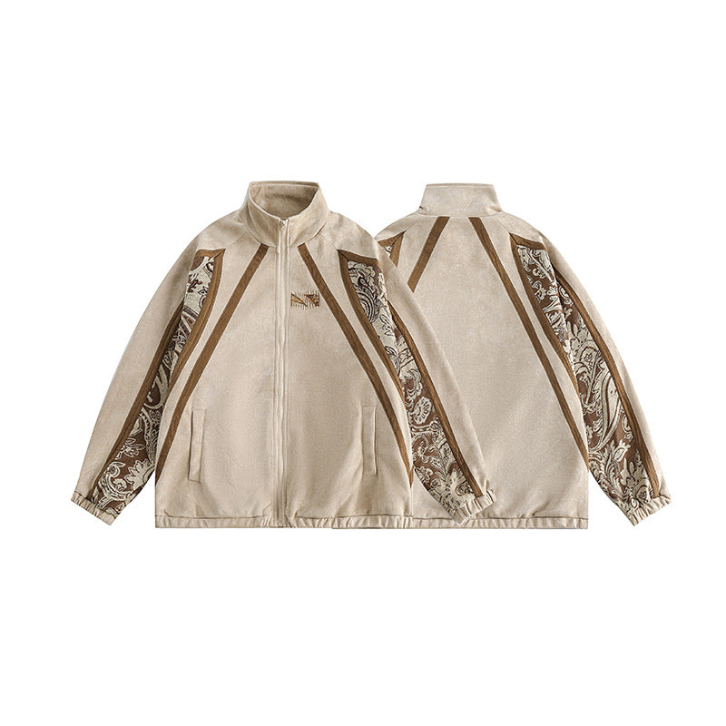 Stitching Suede Coat Men's Stand Collar