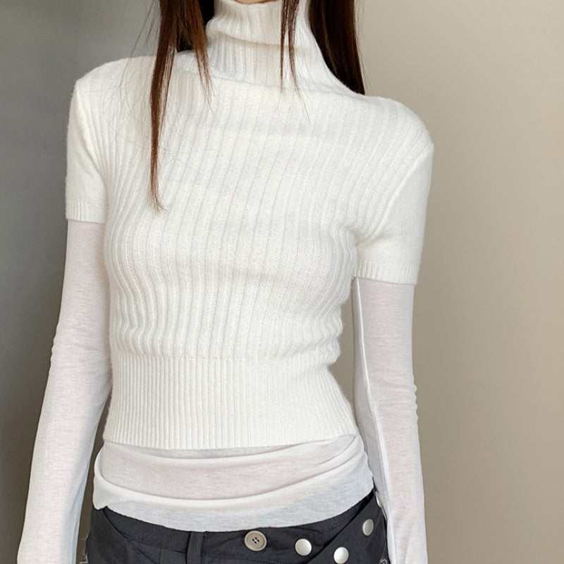 Stilfuld højhalset kortærmet striktop – slim-fit baselayer
