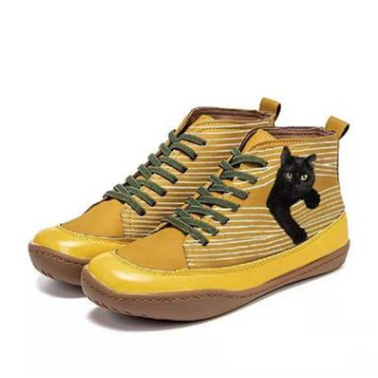 Large Size Flat-bottomed High-top Printed Totem Cross Strap Cat Cat Boots