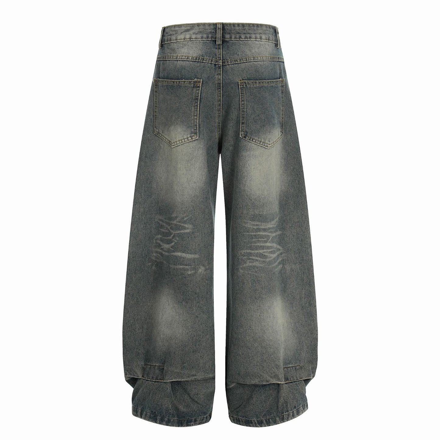 American-style Rivet-deconstructed Distressed Washed Denim Jeans