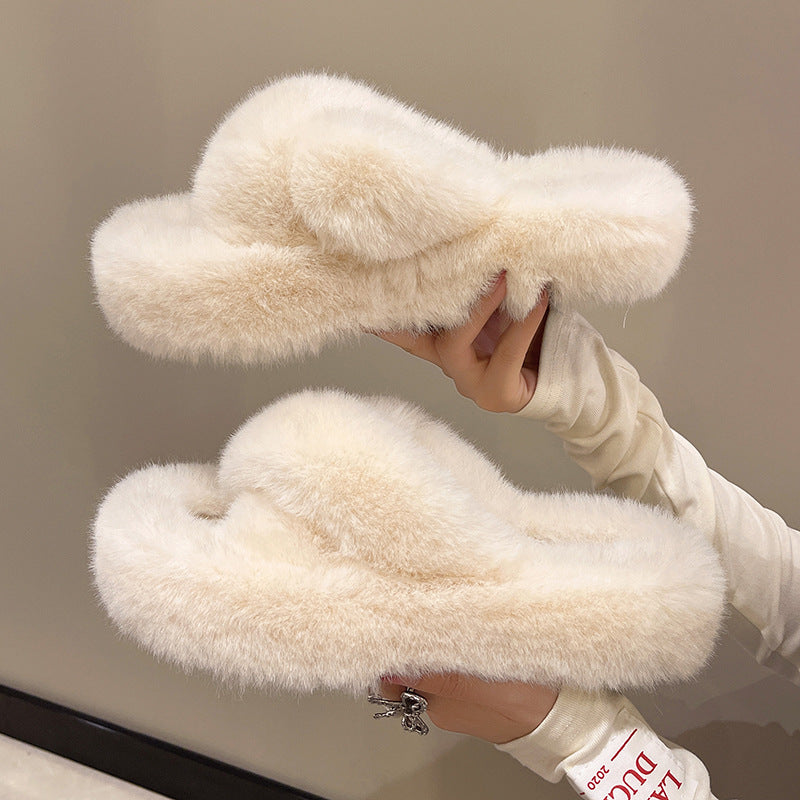 Men's And Women's Fashion Thick Bottom One Word Plush Slippers