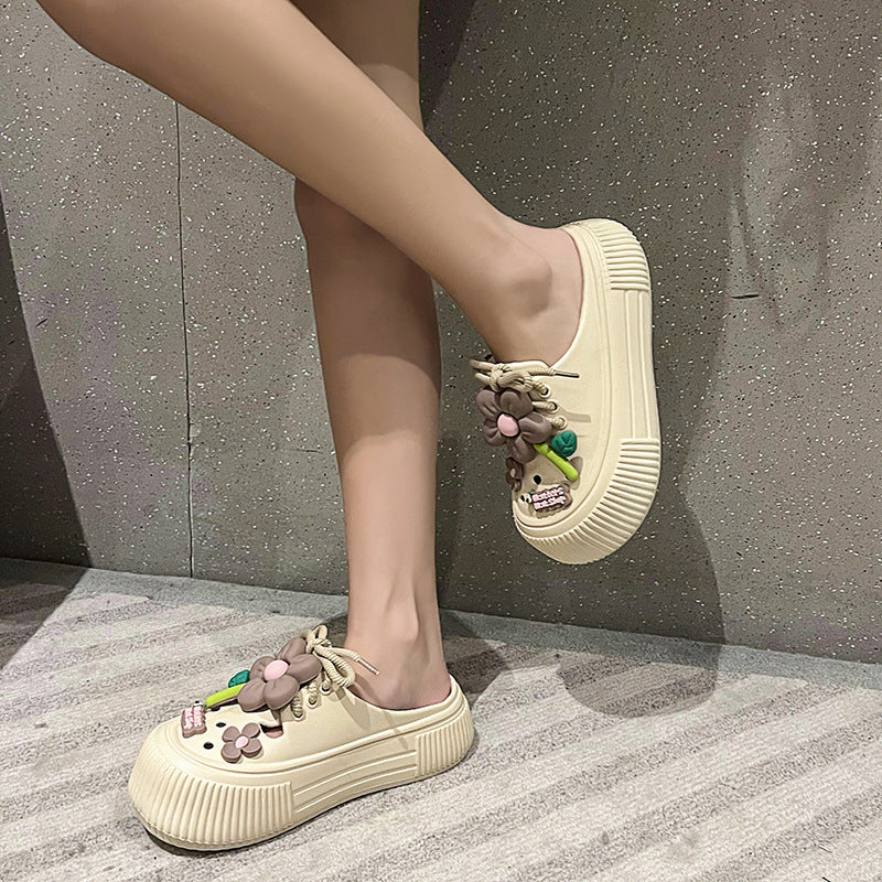 Sweet Flowers Closed Toe Half Slippers Women's Summer Outdoor Shoes