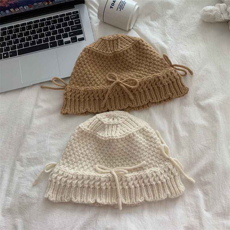 Autumn And Winter Bow Knitted Fisherman Hat Wool Bucket