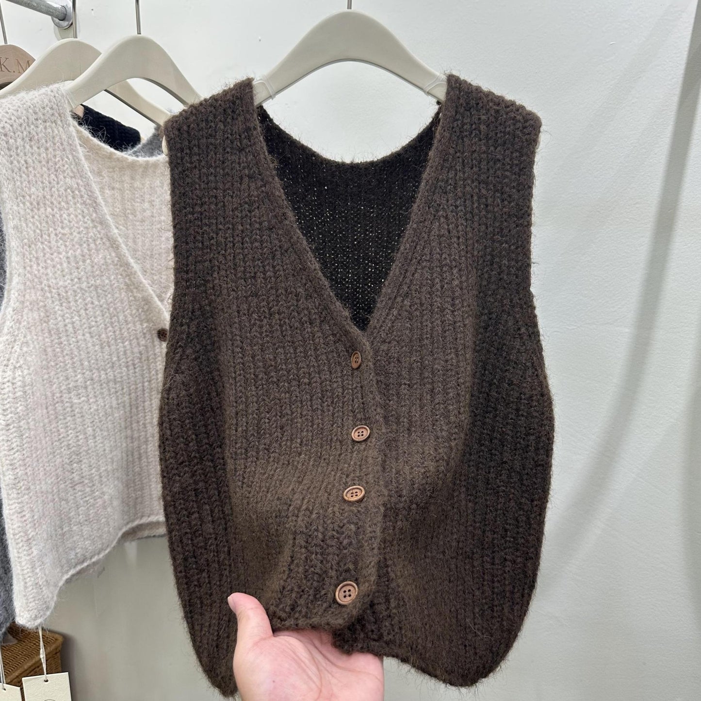 Solid Color Loose-fitting Versatile Sleeveless Cardigan Sweater Vest Women's Knitted Vest Waistcoat Top