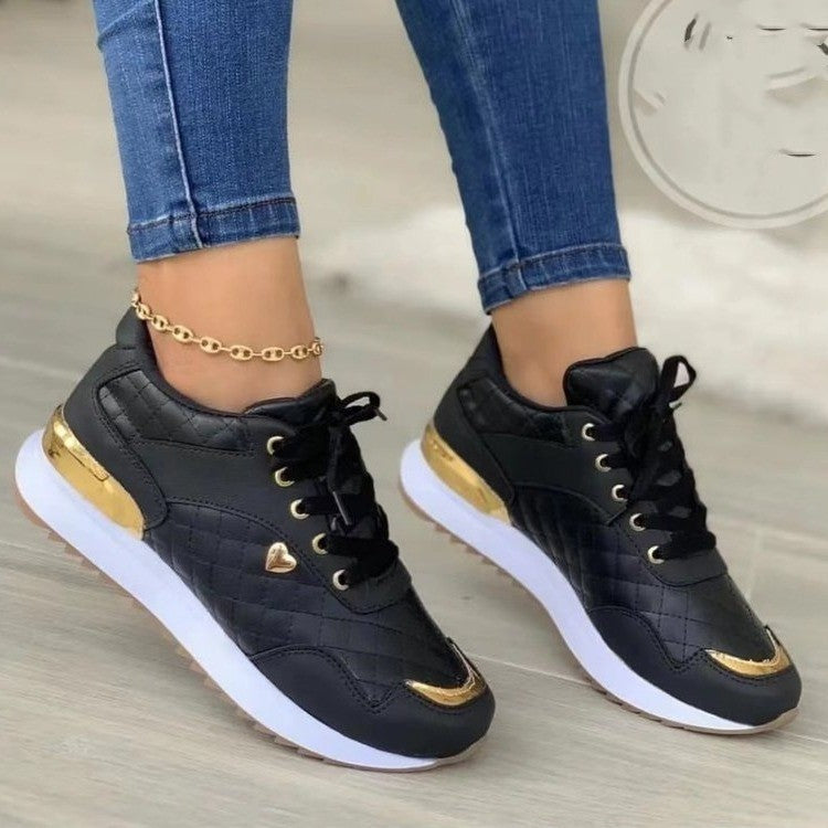 Autumn And Winter Women's Lace Up Plaid Shoes With Thick Soles