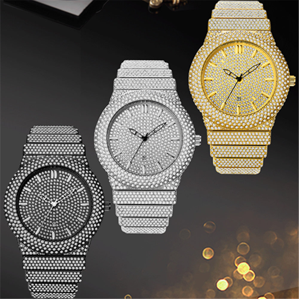Luxury Style Diamond-embedded Watch Men's Color Calendar Quartz Watch