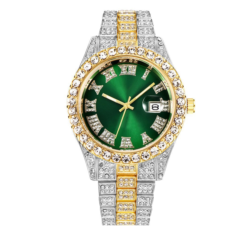 Diamond Roman Steel Belt Calendar Men's Quartz Watch