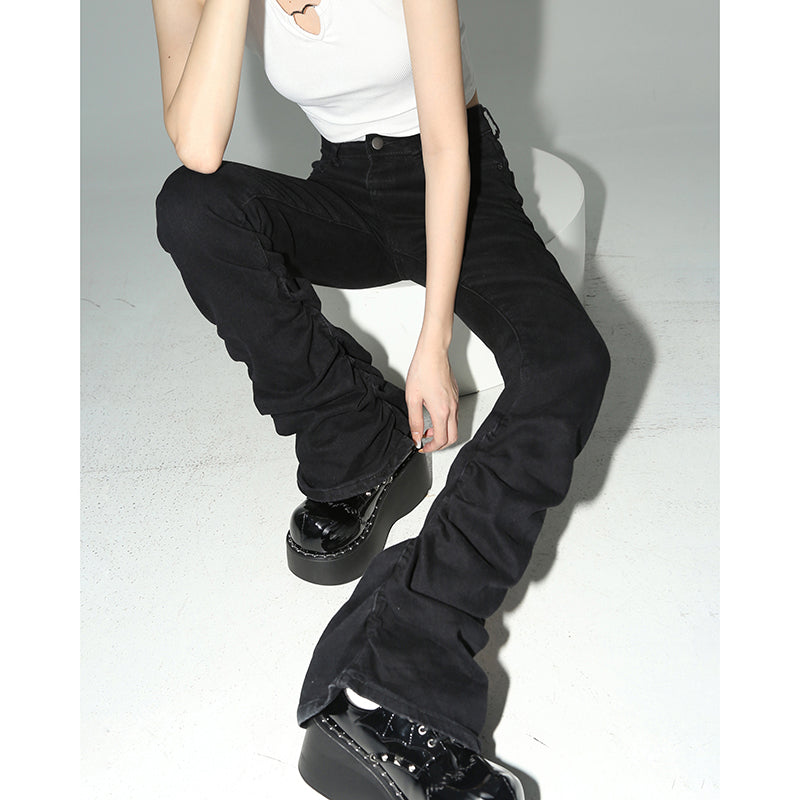 Black High-waisted Jeans Women's Autumn Design Flared Trousers