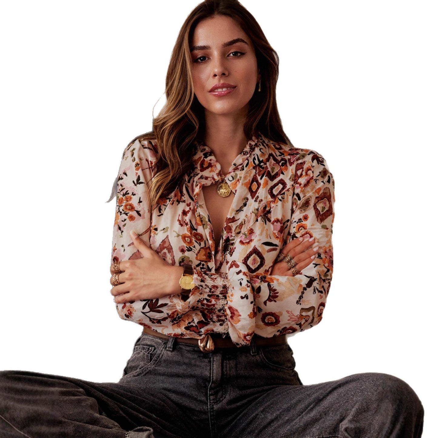 Lotus Collar Top Behagelig Klassisk Nostalgisk Fransk Skjorte