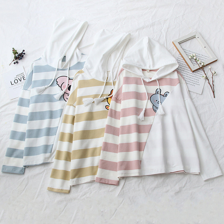 Sweet Cartoon Striped Print Sweatshirt Hoodie