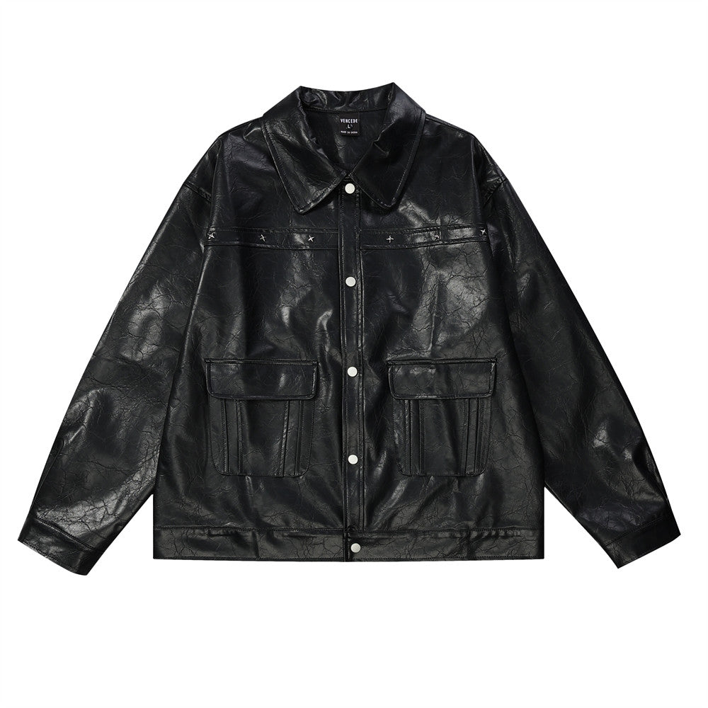 Turtle Crack Motorcycle Leather Outer Loose Leisure