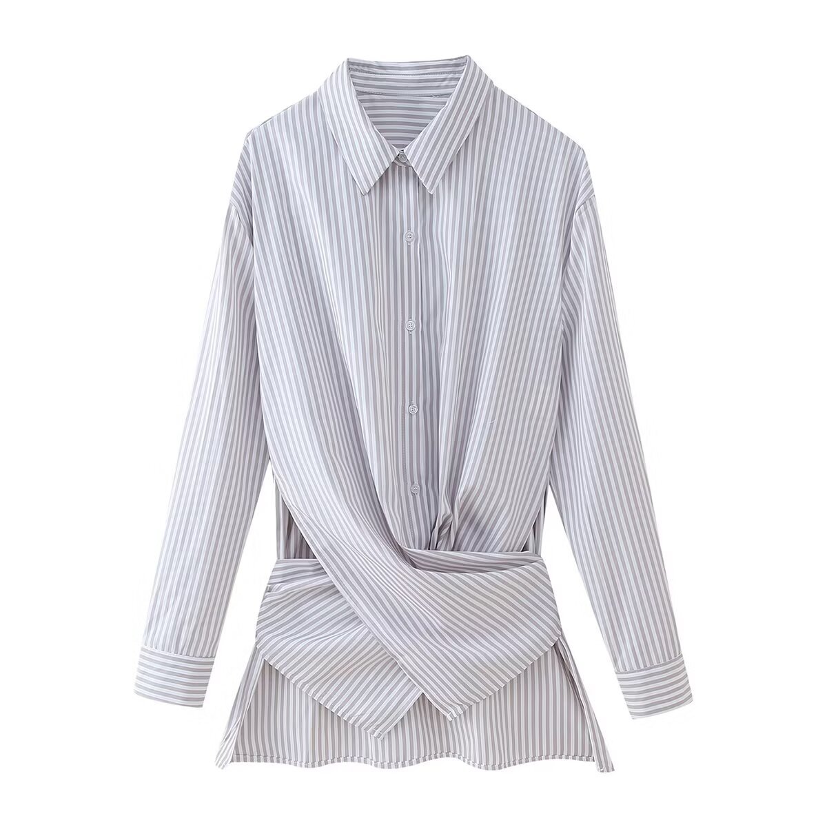 Fashion Loose Striped Lace-up Multi-color Long Sleeve Shirt