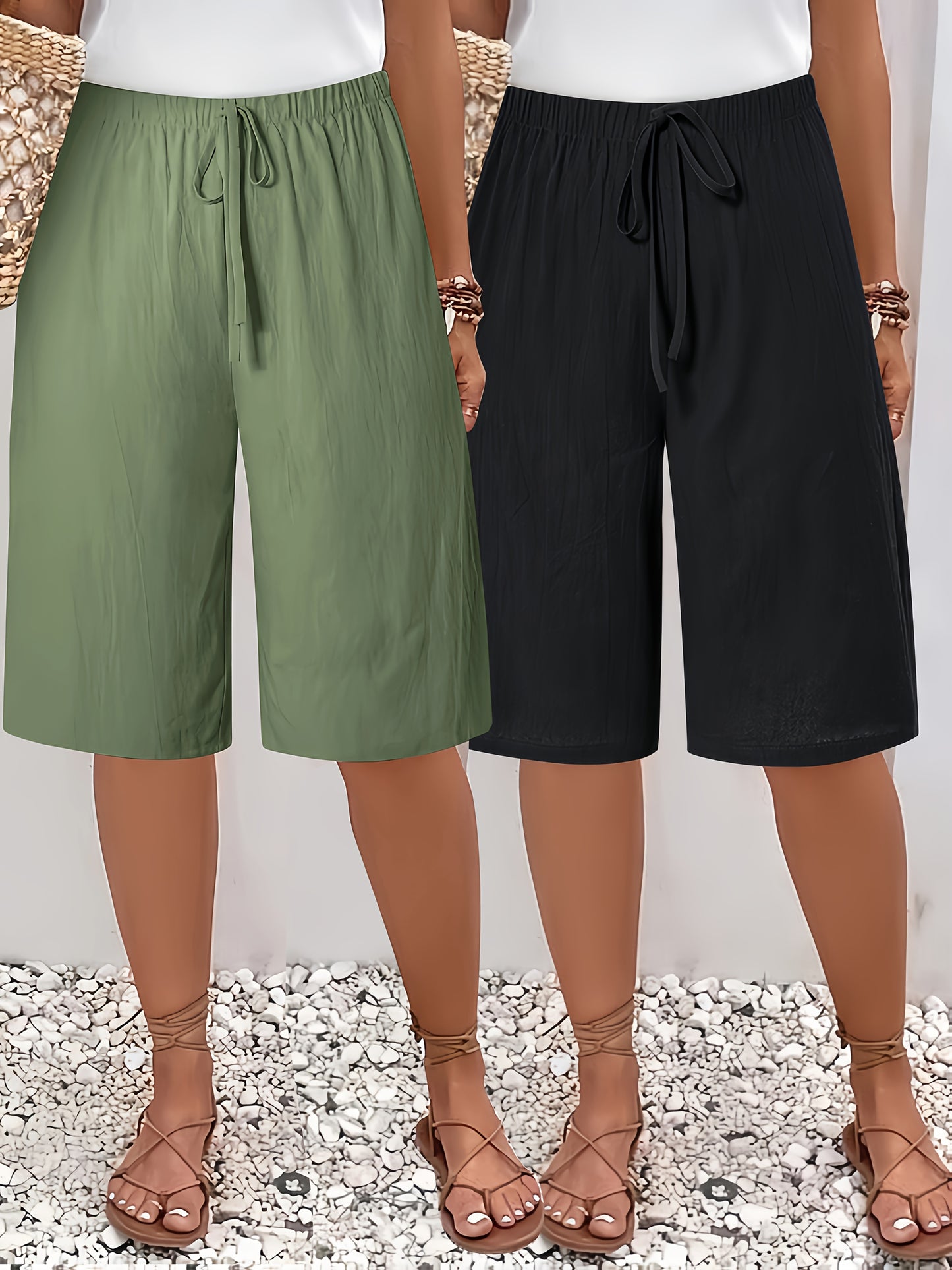 Plus Size WOMEN'S Shorts-casual Beach Pants  2PCs