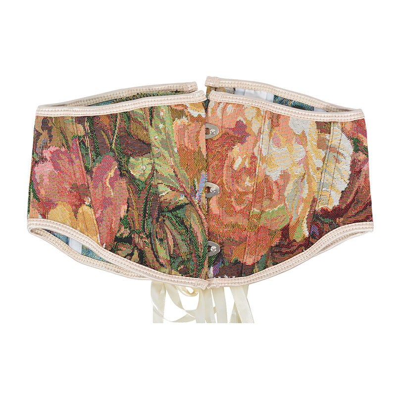 Women's New Oil Painting Rich Peony Flower Short Lolita Girdle Corset