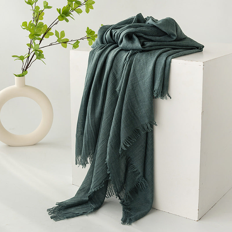 Strict Selection Summer Cotton And Linen Scarf Solid Color Simple Sun Protection