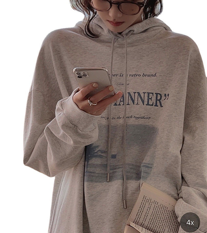 Letter Print American Vintage Hoodie Plus Size