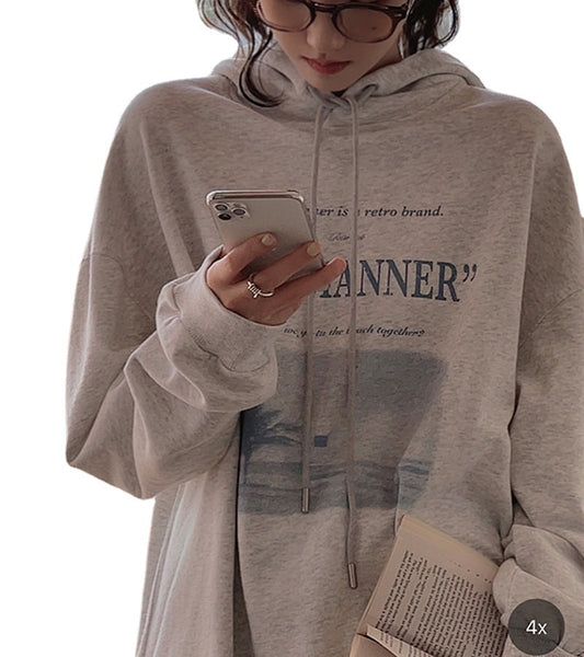 Letter Print American Vintage Hoodie Plus Size