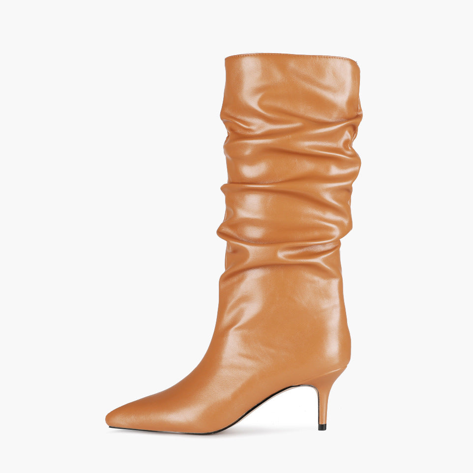 Autumn New Stiletto High Heel Fashion Pleated Boots High Boots
