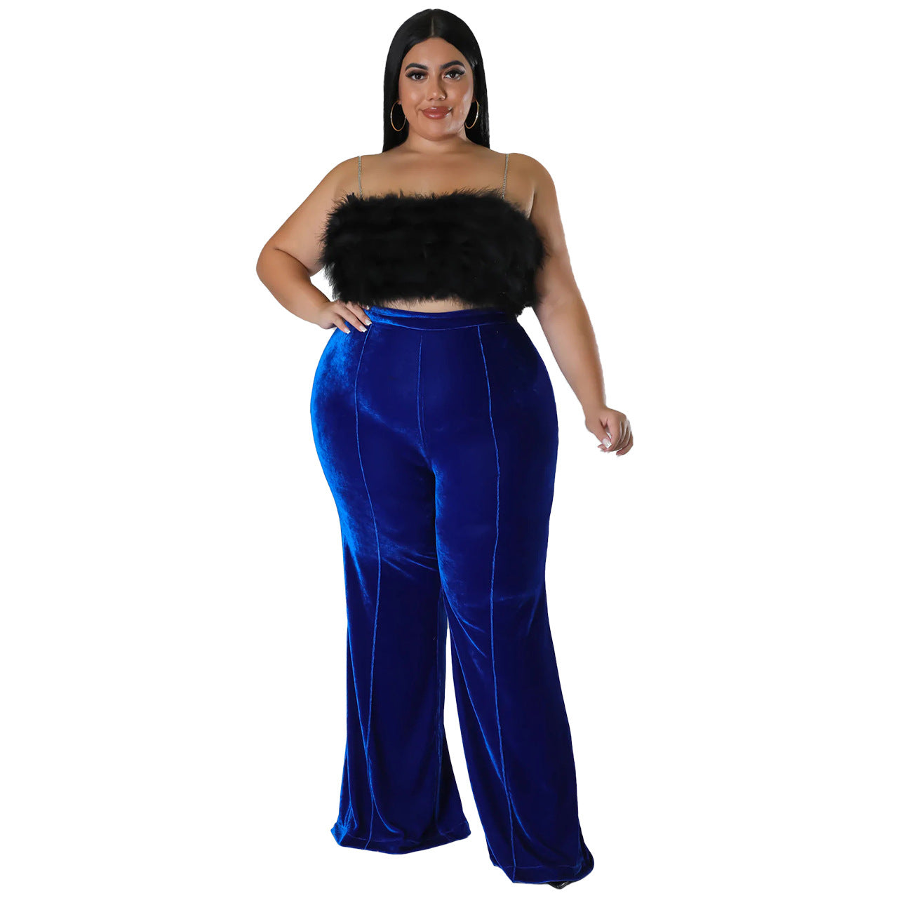 Women's Patchwork Fleece Flared High Waist Casual Pants
