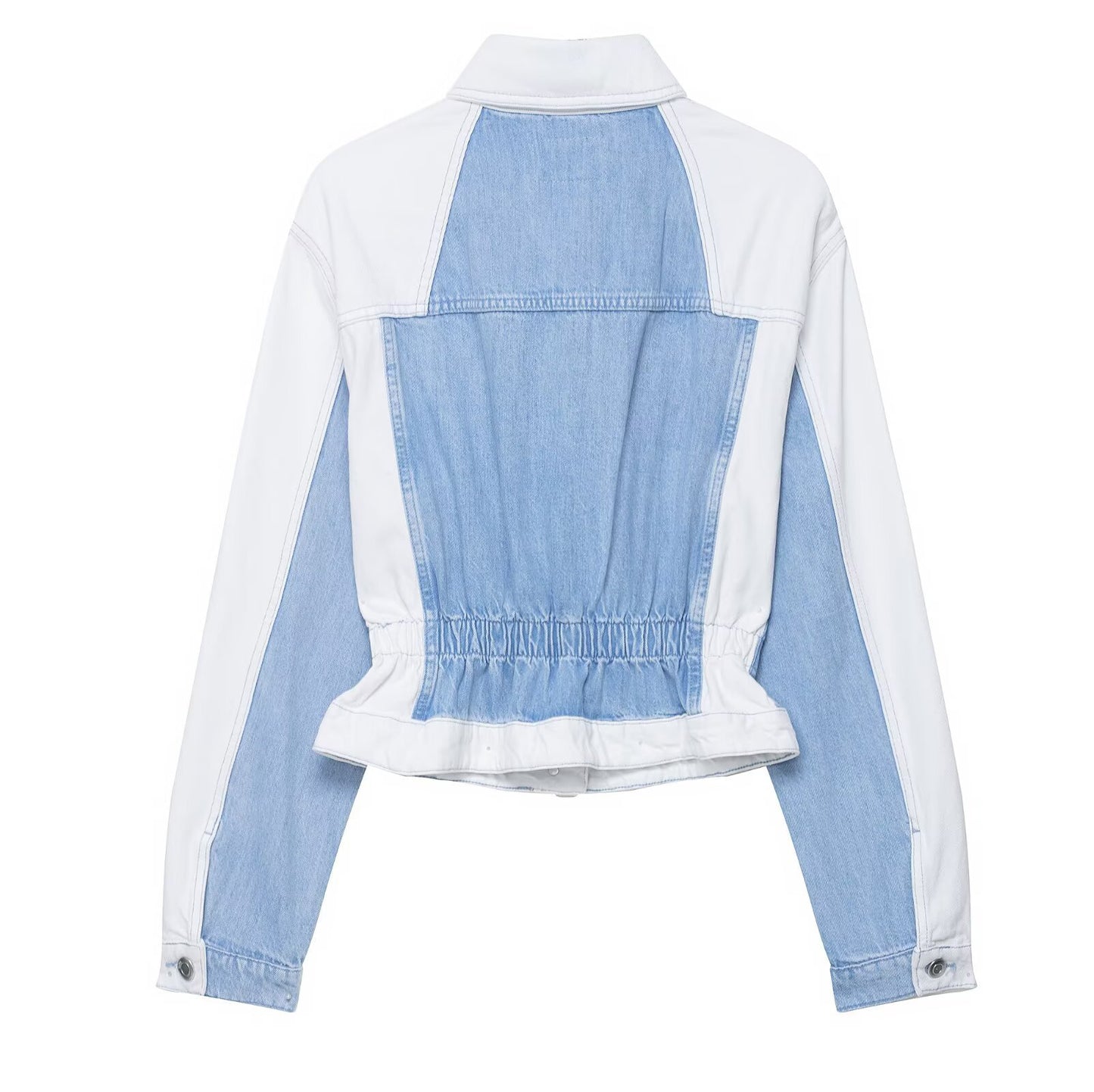 Women's Patchwork Denim Jacket Coat Mid-waist Straight Jeans