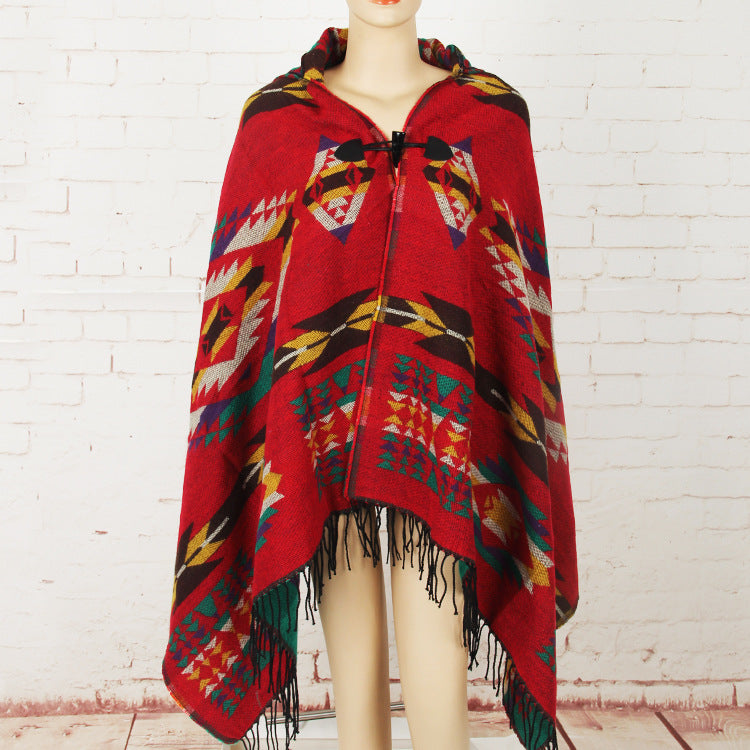 Horn Buckle Ethnic Style Hood Cape Shawl