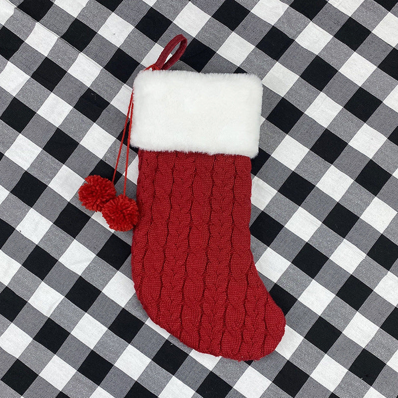 Knitted Wool Christmas Stockings Gift Bag Candy Bag