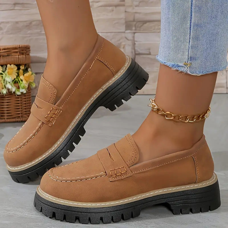 Leisure Matte British Style Women's Shoes Chunky Heel Platform