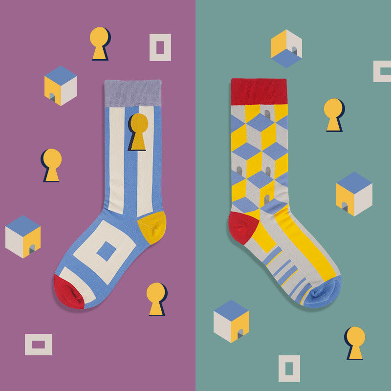 Asymmetrical AB Socks Planet Cute Cute Ladies Mid Tube Socks
