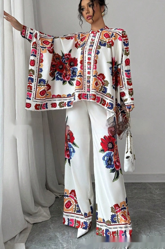 Women's New Fashionable Silky Satin Printed Set