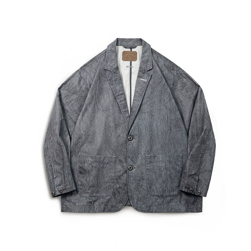 Workwear Ice Dyed Suit Jacket Flat Collar Loose