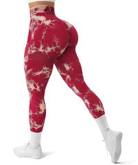 Women's Tie-dye Printed High Waist Seamless Peach Yoga Tight Trousers