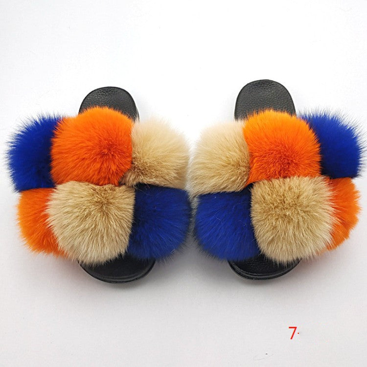 Flip Flops Fashion Outer Wear Fox And Raccoon Fur Children's Sandals And Slippers