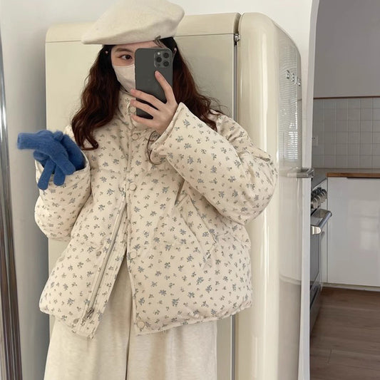 Small Korean Style Floral Short Down Jacket