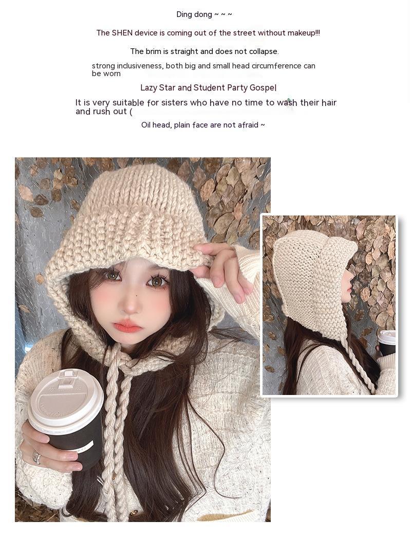 Knitted Wool Lace-up Earmuffs Hat