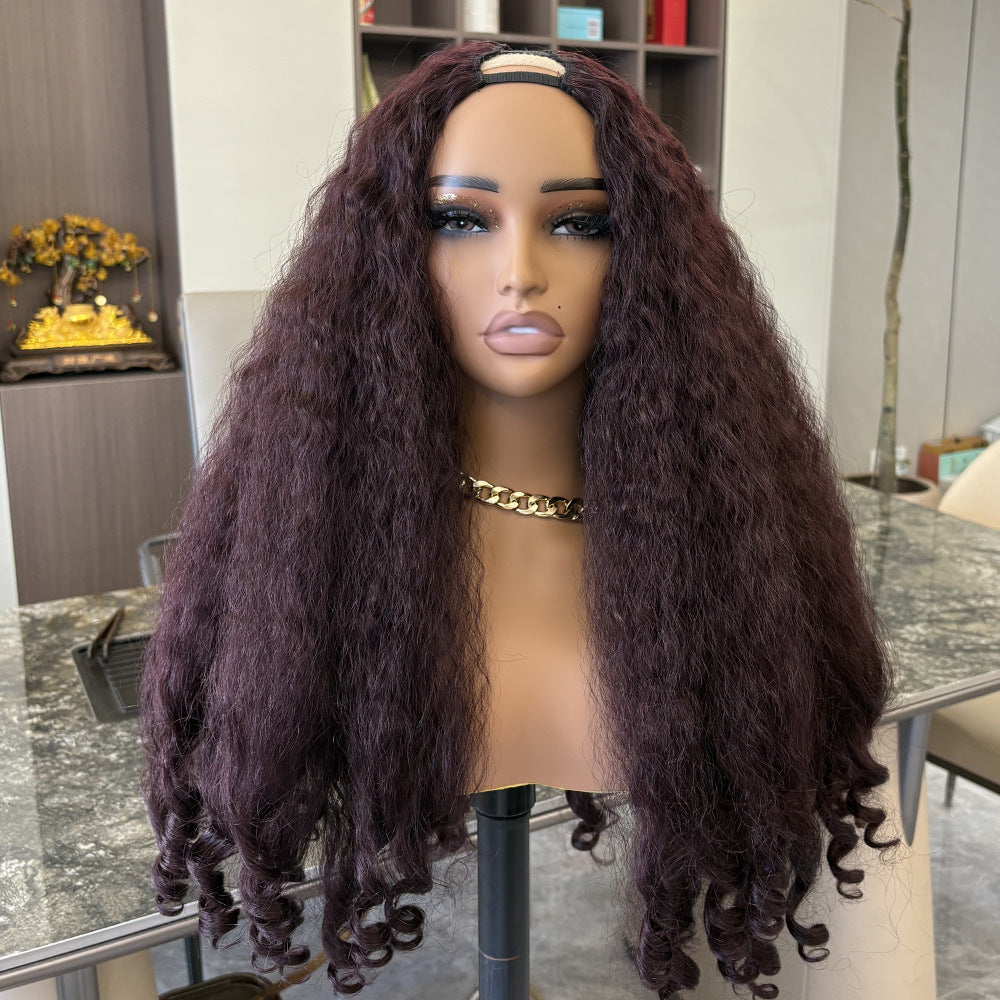 Women's Personality Wine Red V Curly Wig