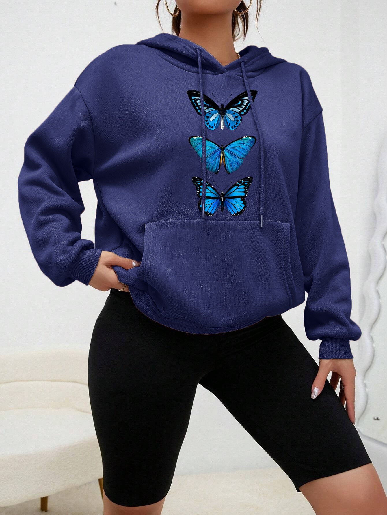 Sweet Hooded Long Sleeve Street Hipster Printed Pullover Sweatshirt