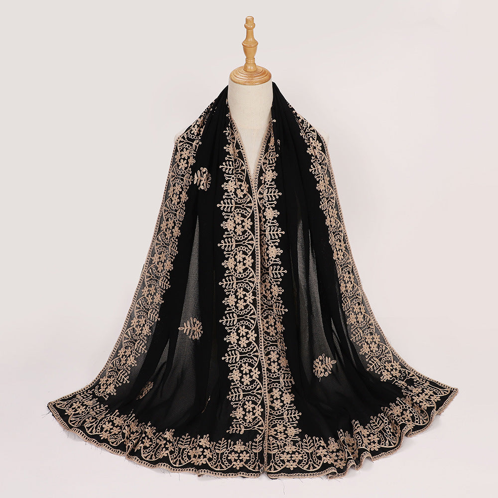 Ethnic Style Black Embroidered Toe Cap Shawl Scarf