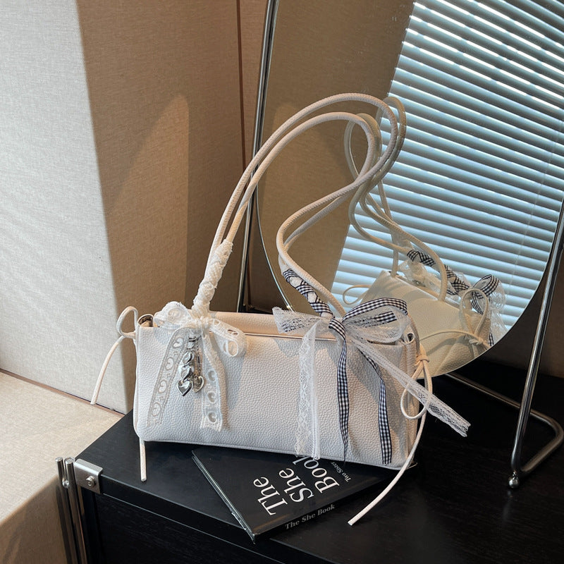 Simplicity Fashionable Bow High-grade One-shoulder Baguette Bag