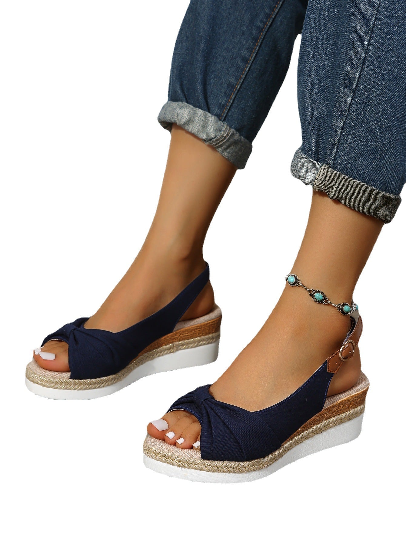 Women's Hemp Rope Bow Wedge Casual Sandals