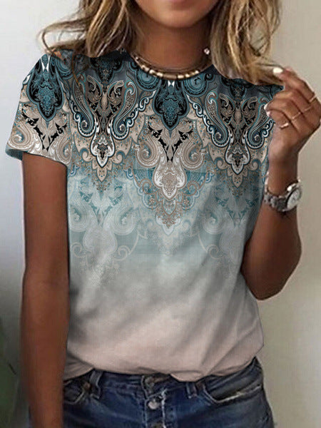 3D Digital Print Kvinder Casual Rundhals Top T-shirt