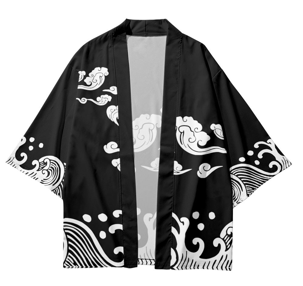 Fashion Auspicious Cloud Element Men's Three-quarter Sleeve Cardigan Robe