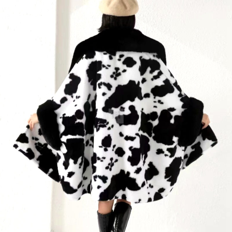 Oversize Loose Large Wool Collar Thickened Printed Coat