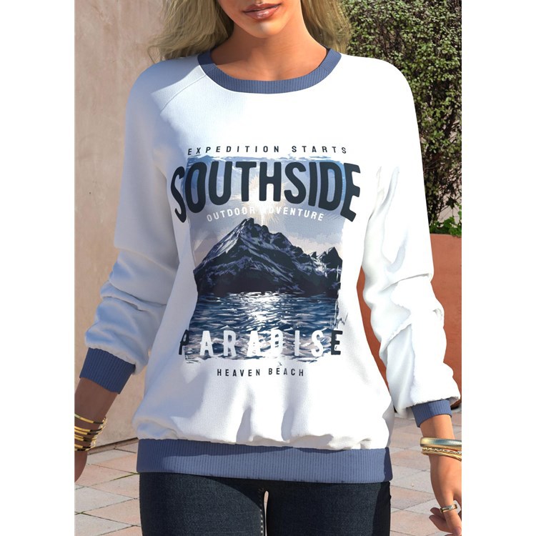 Dame Batikprint Rund Hals Raglan Afslappet Løs Sweatshirt