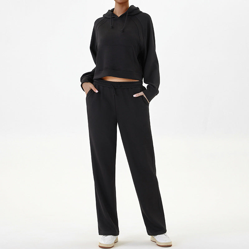 Casual Sweatshirt Sports Outfit Top Wide Leg Pants Two-piece Set